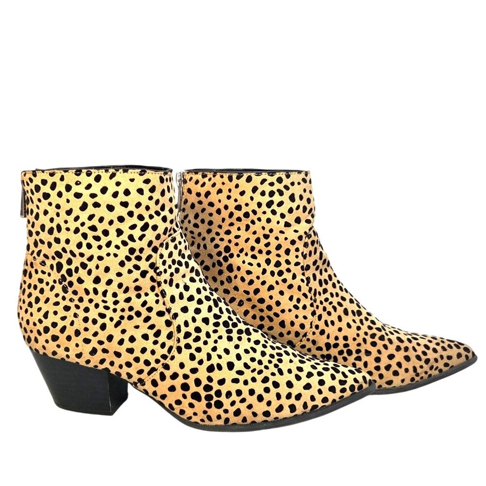 Qupid Mystique Cheetah Animal Print Vegan Suede Block Heel Pointed Ankle Booties - Picture 4 of 10